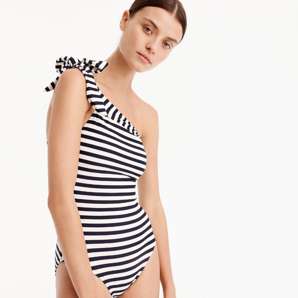 NWT J. Crew One Shoulder One Piece Swimsuit in Classic Stripe